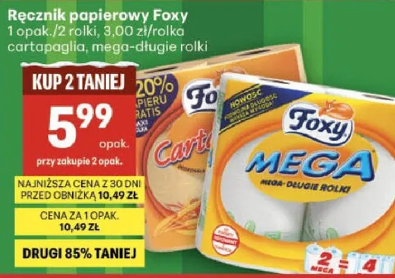 Ręcznik papierowy Foxy 1 opak./2 rolki, 3,00 zł/rolka cartapaglia, mega-długie rolki promocja