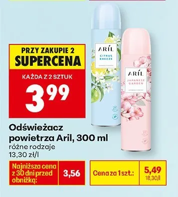 Odświeżacz powietrza 300 ml, różne rodzaje Aril promocja w Biedronka