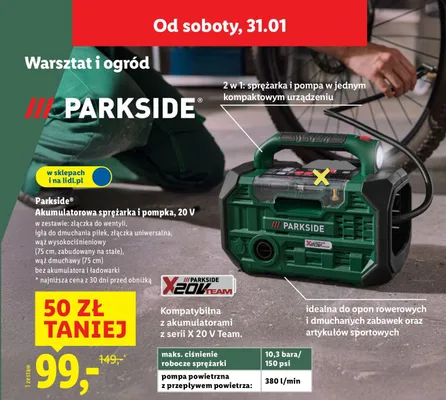 Sprężarka i pompka akumulatorowa 20V promocja w Lidl
