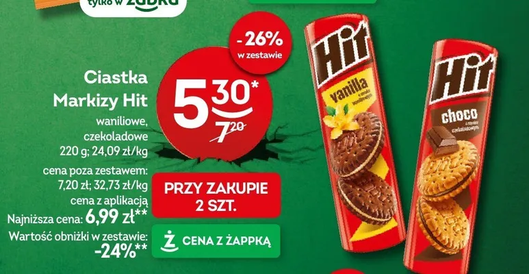Ciastka Markizy Hit waniliowe, czekoladowe promocja w Żabka