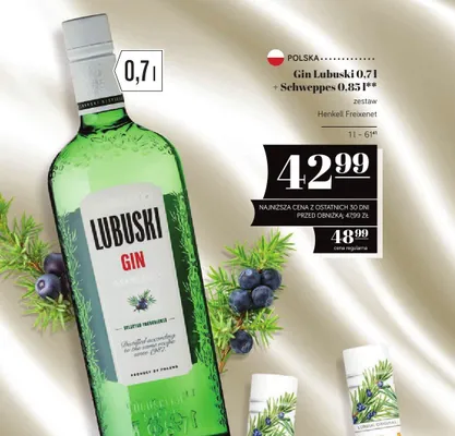 Gin 0,7l + Schweppes 0,85l Lubuski promocja w POLOmarket