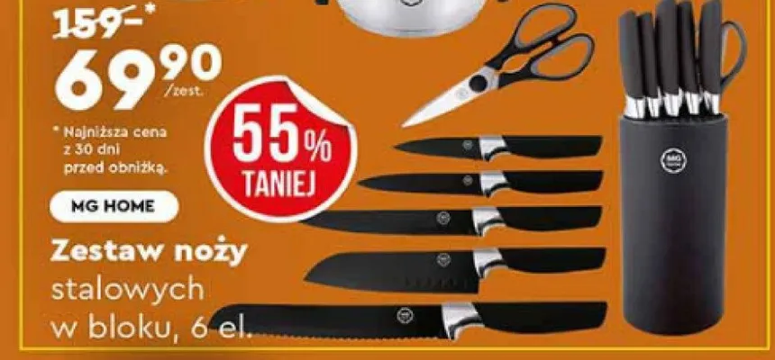 Zestaw noży stalowych w bloku MG HOME, 6 el. promocja w Biedronka
