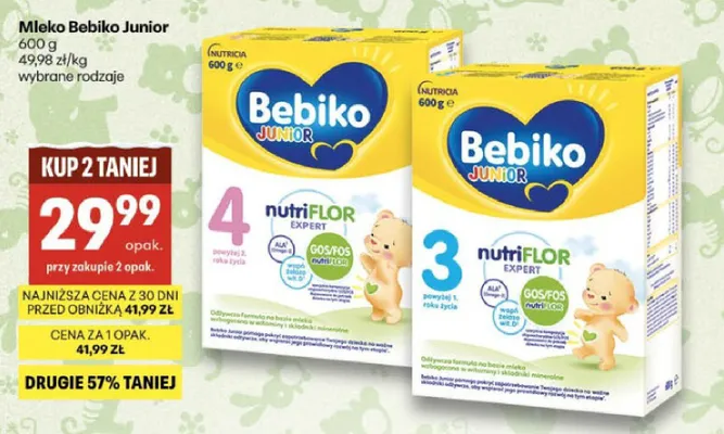 Mleko Bebiko Junior 4 promocja w Delikatesy Centrum