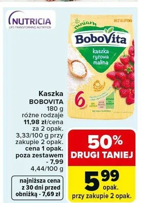 Kaszka ryżowa BoboVita różne rodzaje malina promocja w Carrefour