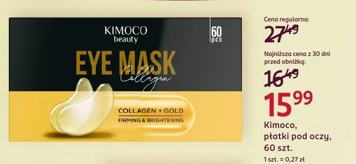 Płatki pod oczy collagen + gold, 60 szt. Kimoco promocja w Rossmann