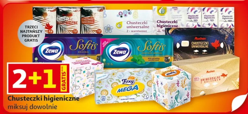 Chusteczki higieniczne Zewa, Softis, Foxy, Auchan promocja w Auchan