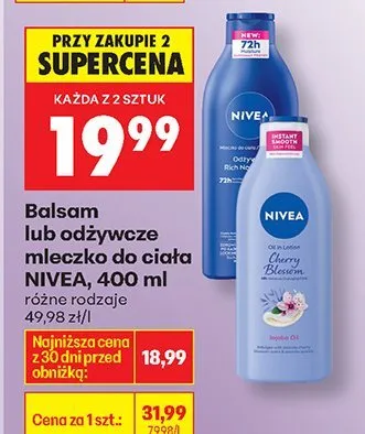 Odżywcze mleczko do ciała, 400 ml różne rodzaje Nivea promocja w Biedronka