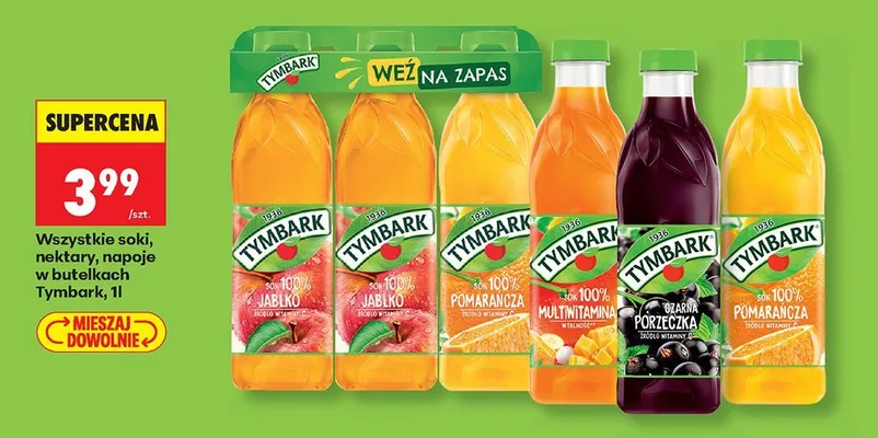 Wszystkie soki, nektary, napoje w butelkach 1 l promocja w Biedronka