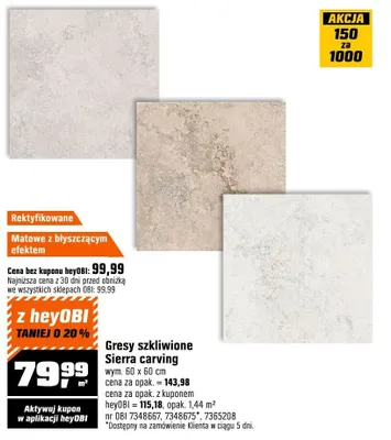 Gresy szkliwione Sierra carving promocja w OBI