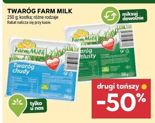 Twaróg Farm Milk 250 g, kostka różne rodzaje promocja w Stokrotka