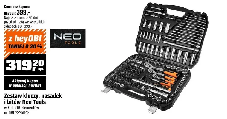 Zestaw kluczy, nasadek i bitów Neo Tools w kpl. 216 elementów promocja w OBI