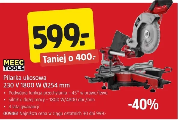 Pilarka ukosowa 230 V 1800 W Ø254 mm MEEC TOOLS promocja w Jula