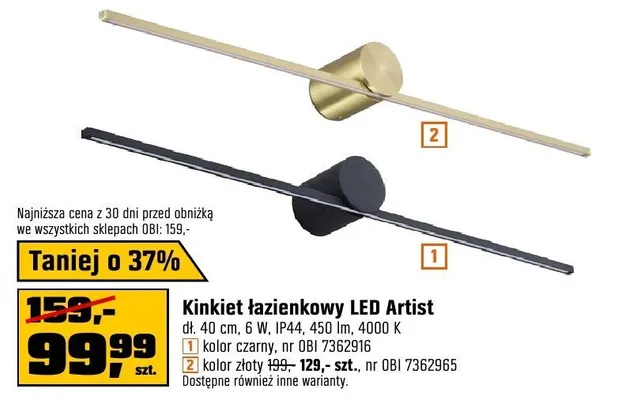 Kinkiet łazienkowy LED Artist promocja w OBI