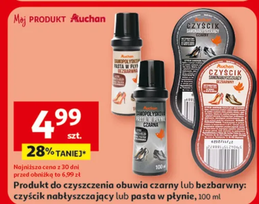 Produkt do czyszczenia obuwia czarny lub bezbrawny: czyścik nabłyszczający lub pasta w płynie promocja w Auchan