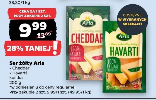 Ser żółty Havarti (różne rodzaje) 200 g Arla promocja w Netto