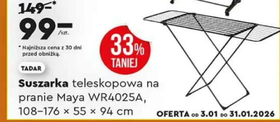 Suszarka teleskopowa na pranie Maya TADAR promocja w Biedronka