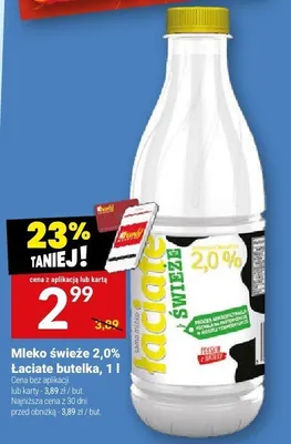 Mleko świeże 2,0% Łaciate butelka, 1 l promocja w Twój Market
