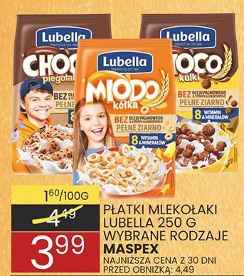 Płatki mlekołaki lubella 250 g wybrane rodzaje MASPEX promocja w Wafelek