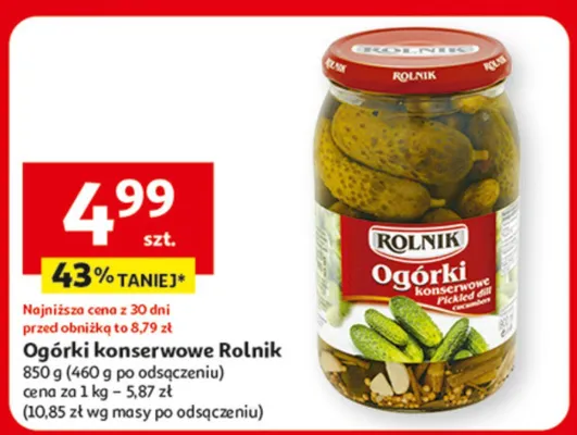 Ogórki konserwowe Rolnik promocja w Auchan