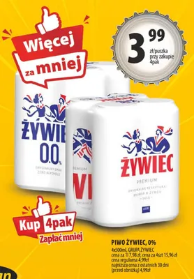Piwo Żywiec 0% 4pak promocja w Arhelan