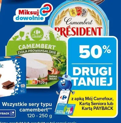 Wszystkie sery typu camembert DRUGI -50% Carrefour promocja w Carrefour