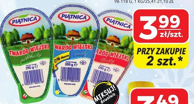 Twaróg wiejski klinek OSM Piątnica chudy/półtłusty/tłusty 250g promocja w Top Market