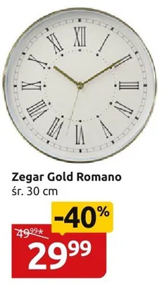 Zegar Gold Romano śr. 30cm promocja w Black Red White