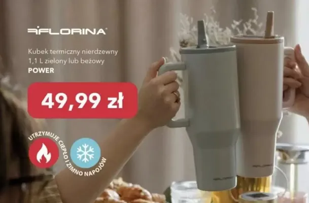 Kubek termiczny nierdzewny 1,1 L zielony POWER Florina promocja