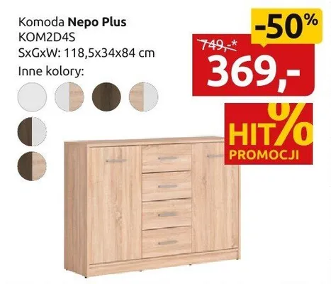 Komoda Nepo Plus KOM2D4S promocja w Black Red White