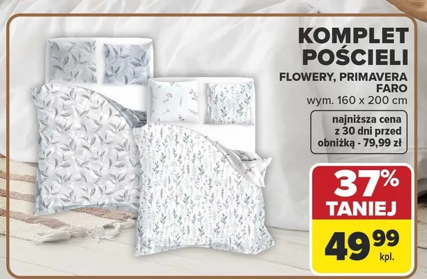 Komplet pościeli Flowery, Primavera Faro 160 x 200 cm Carrefour promocja