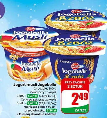 Jogurt musli Jogobella brzoskwinia-mango promocja w Dino