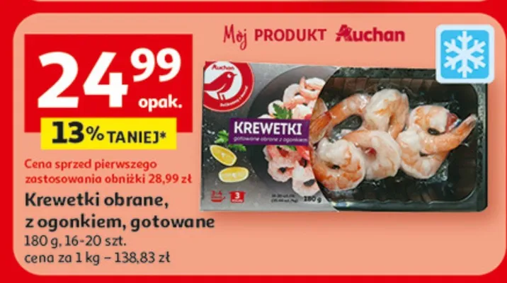 Krewetki obrane, z ogonkiem, gotowane Auchan promocja
