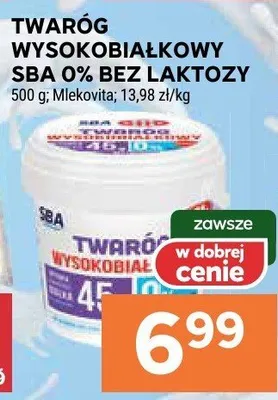 Twaróg wysokobiałkowy SBA 0% BEZ LAKTOZY 500g promocja w Stokrotka