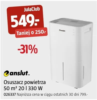 Osuszacz powietrza anslut 50 m² 20 l 330 W promocja w Jula