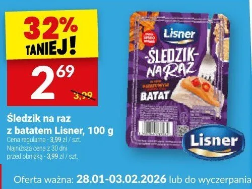 Śledzie na raz z batatami Lisner, 100 g promocja w Twój Market