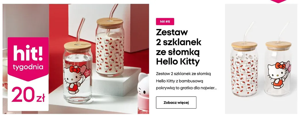 Zestaw 2 szklanek ze słomką Hello Kitty promocja w Pepco