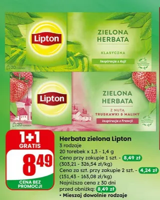 Herbata zielona 3 rodzaje 20 torebek promocja w Dino