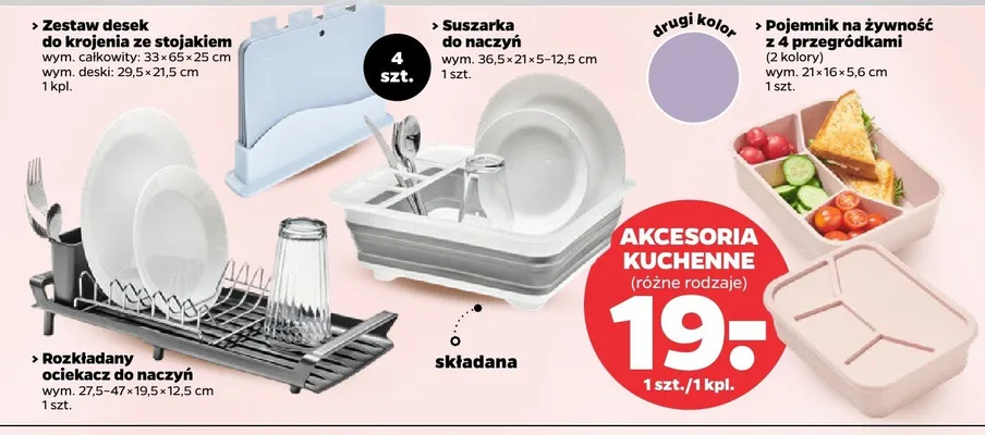 Pojemnik na żywność z 4 przegródkami 2 kolory wym. 21×16×5,6 cm promocja w Netto