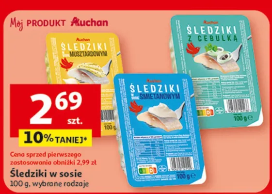 Śledzie w sosie, 100 g, wybrane rodzaje promocja w Auchan