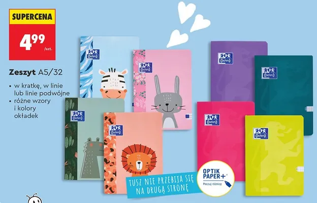 Zeszyt Oxford A5/32 w kratkę, w linię lub linie podwójne różne wzory i kolory okładek promocja w Biedronka