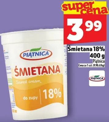 Śmietana 18% Piątnica 400 g promocja w TOPAZ