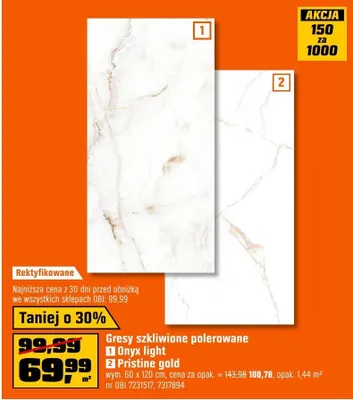 Gresy szkliwione polerowane Onyx light promocja w OBI