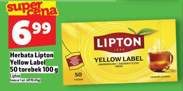 Herbata Lipton Yellow Label 50 torebek 100 g promocja w TOPAZ