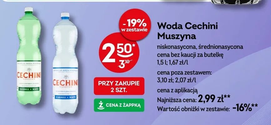 Woda Cechini Muszyna średnionasycona promocja w Żabka