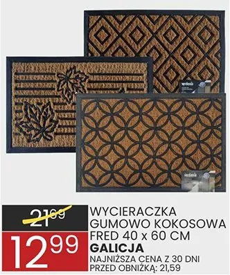 Wycieraczka gumowo kokosowa 1red 40 x 60 cm GALICJA promocja w Wafelek