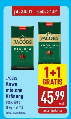 Kawa mielona Krönung 500 g Jacobs promocja w Aldi