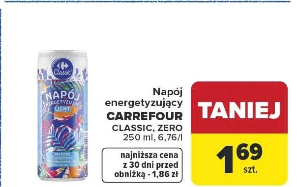 Napój energetyzujący CLASSIC, ZERO Carrefour promocja w Carrefour