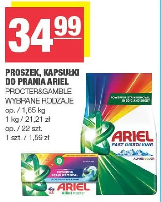 Proszek, kapsułki do prania ARIEL PROCTER&GAMBLE promocja w SPAR