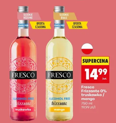 Wino Fresco Frizzante 0% mango Alcohol Free promocja w Biedronka