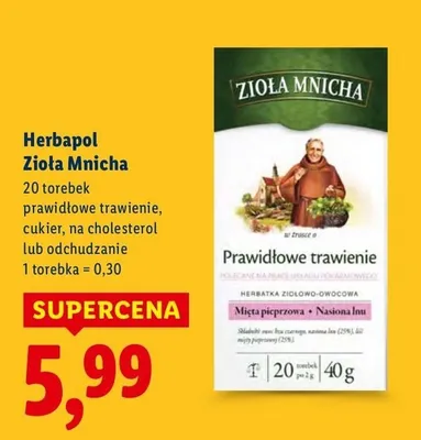 Herbata Zioła Mnicha, różne rodzaje promocja w Lidl